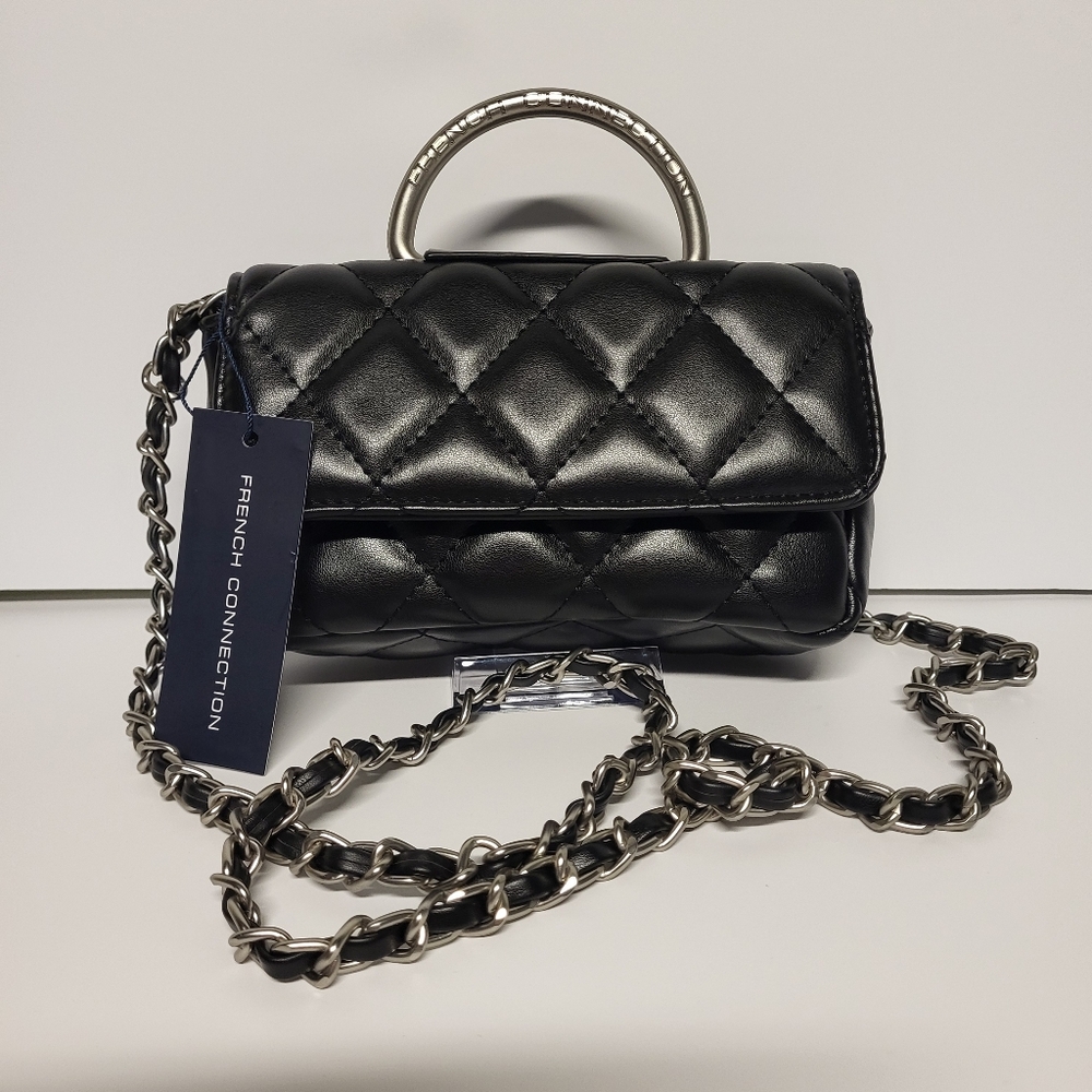 French Connection Quilted Small Crossbody Bag Purse Black NWT